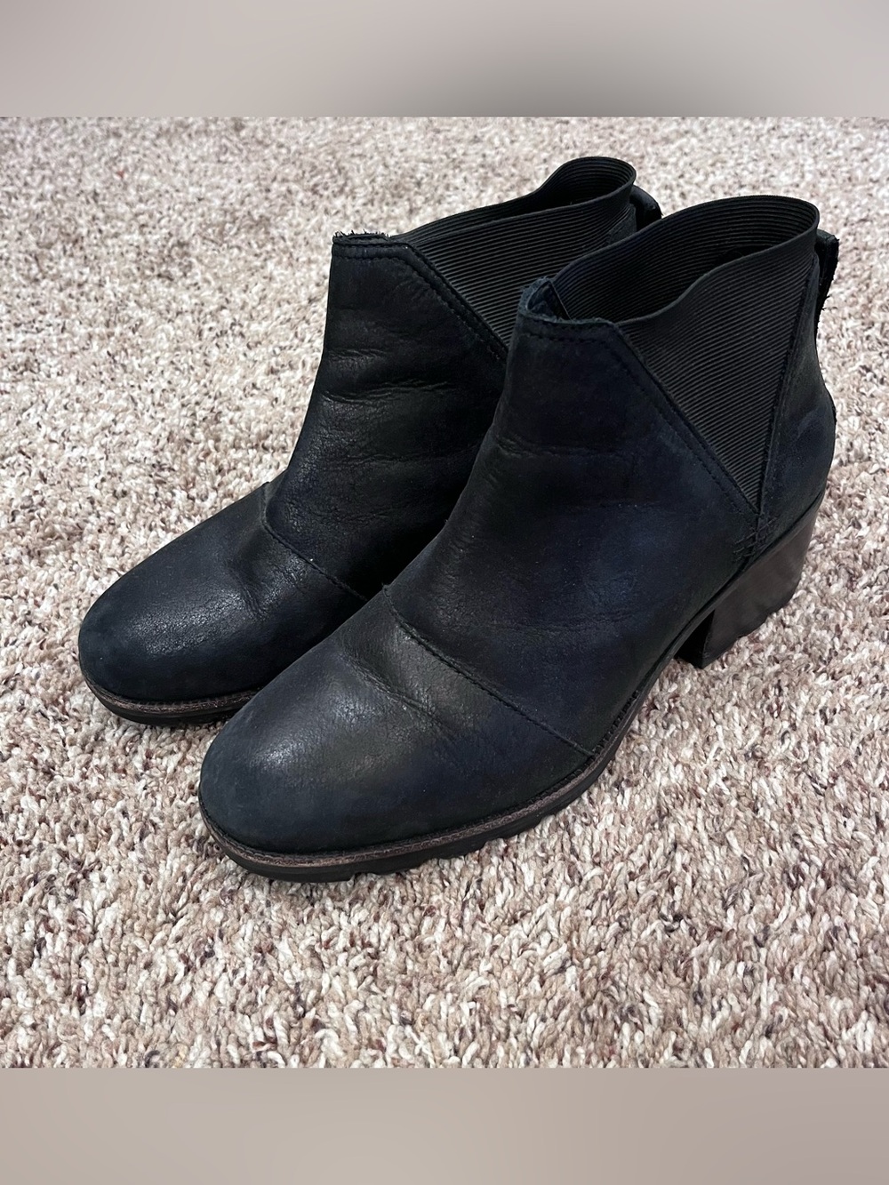 Sorel Ankle Boots Women's 10 Black Cate Chelsea Chunky Waterproof Leather Heel